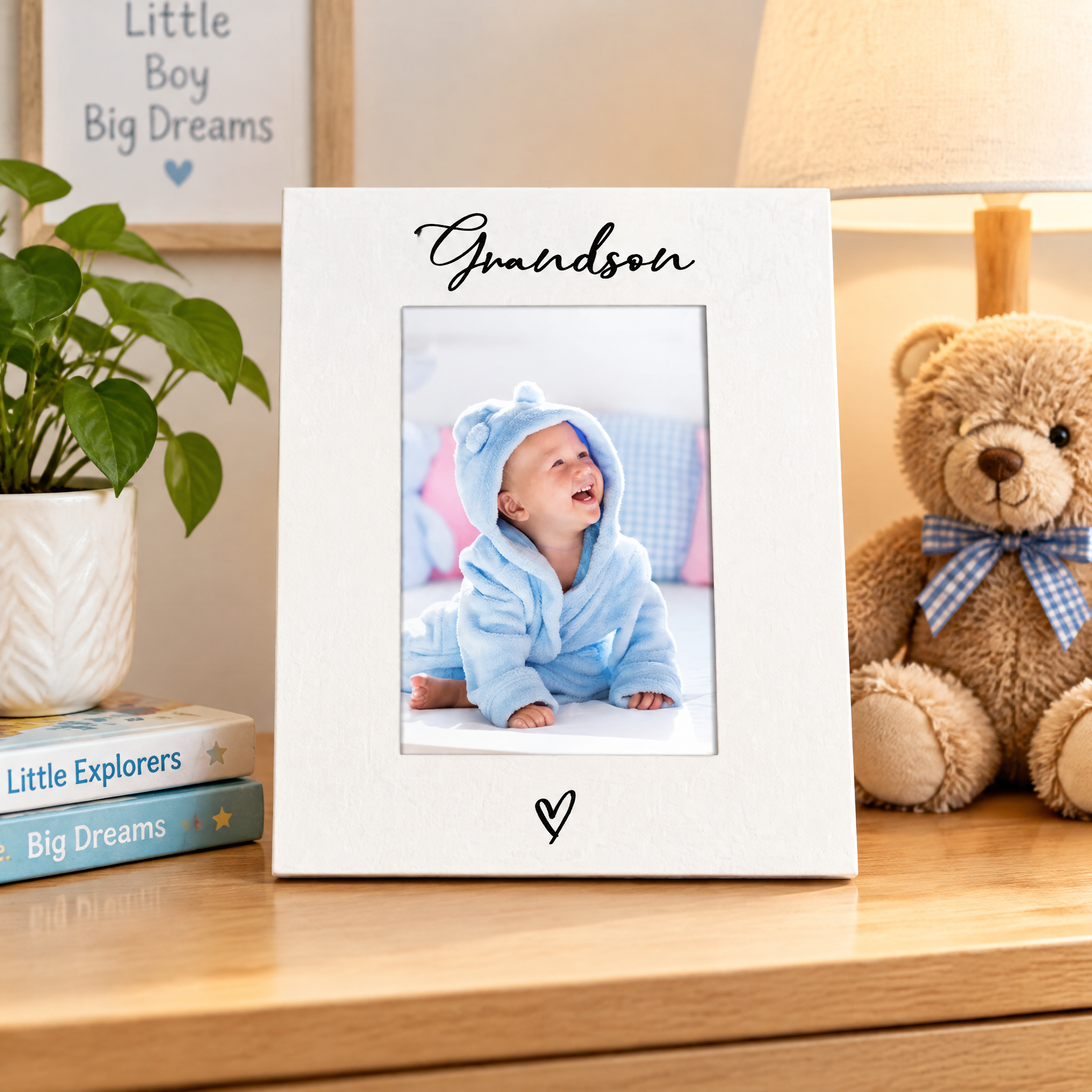White Photo Frame, 6X4 Portrait, Grandson Heart Picture Frame Gift Photo Frame ukgiftstoreonline