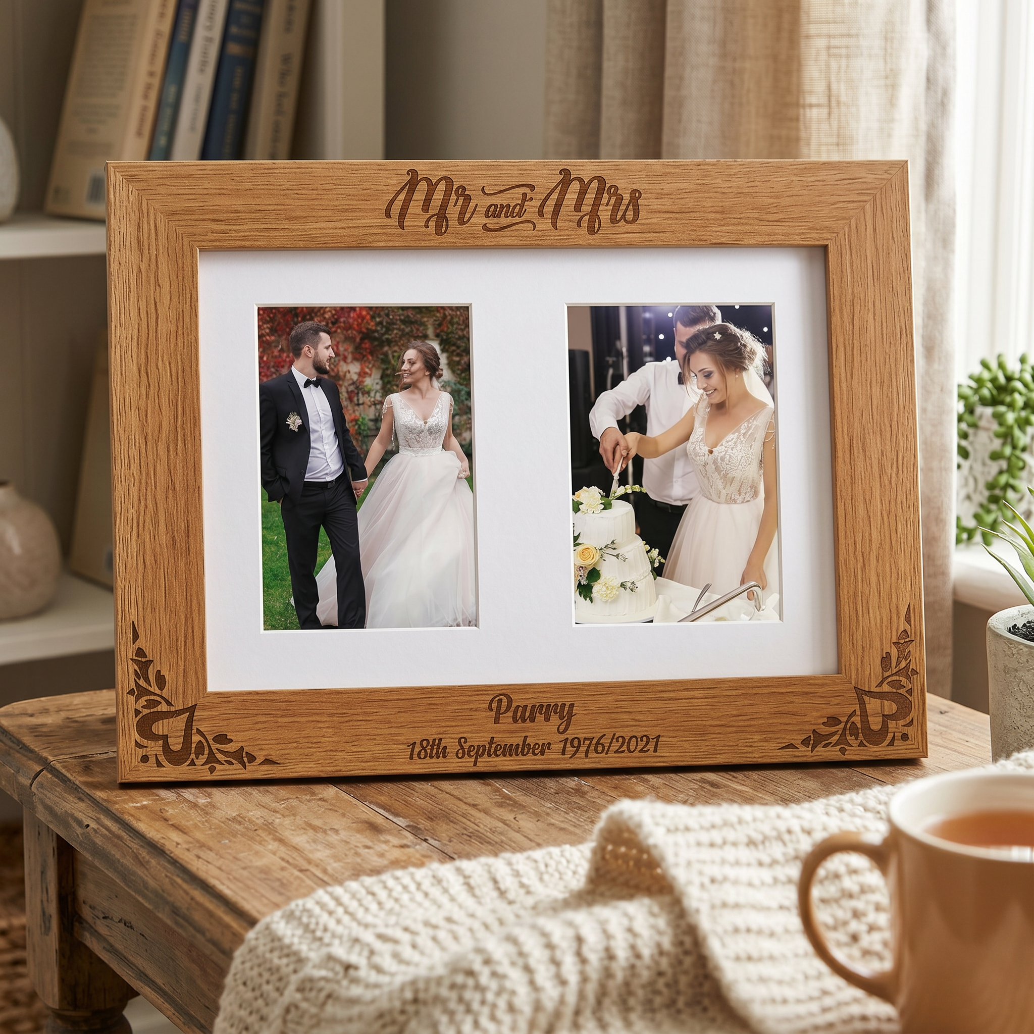 Personalised Mr and Mrs Wedding Double Engraved Wooden Photo Frame Gift wedding photo frame ukgiftstoreonline