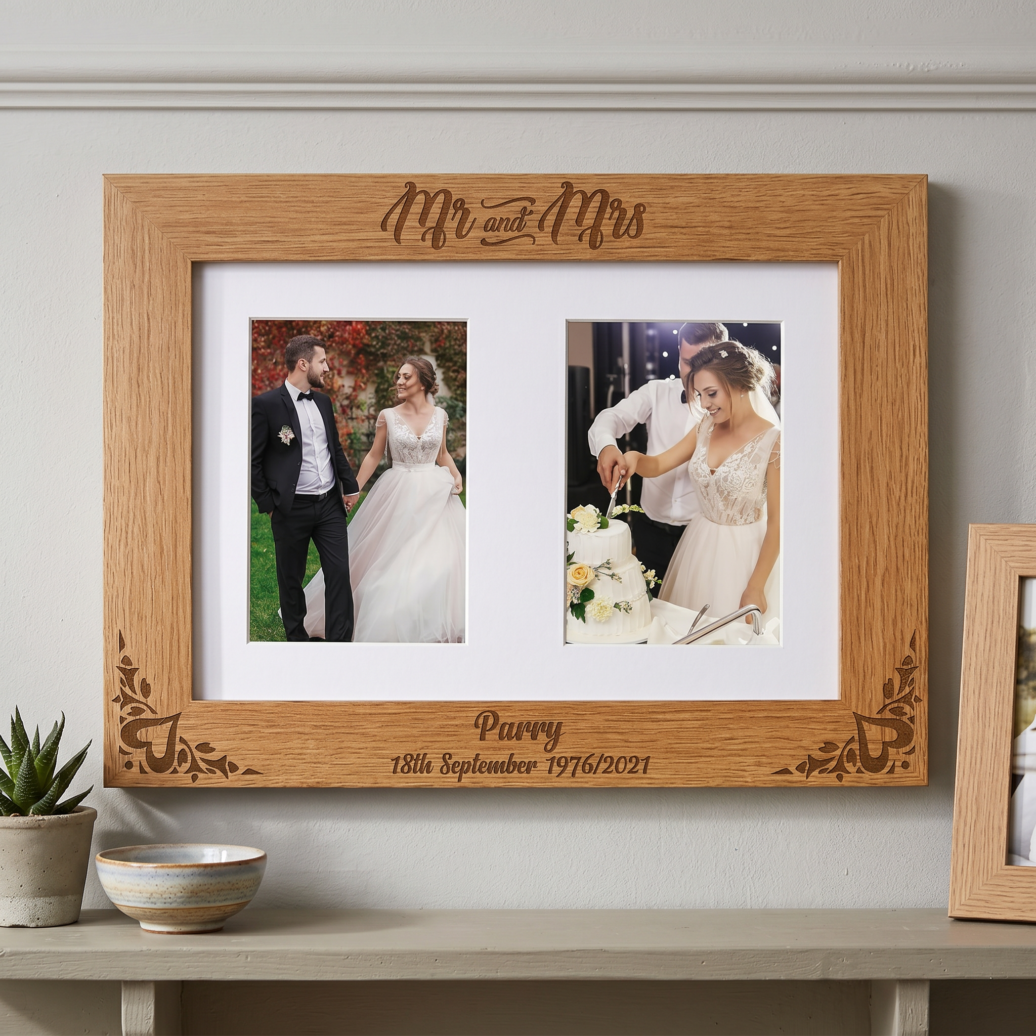 Personalised Mr and Mrs Wedding Double Engraved Wooden Photo Frame Gift wedding photo frame ukgiftstoreonline
