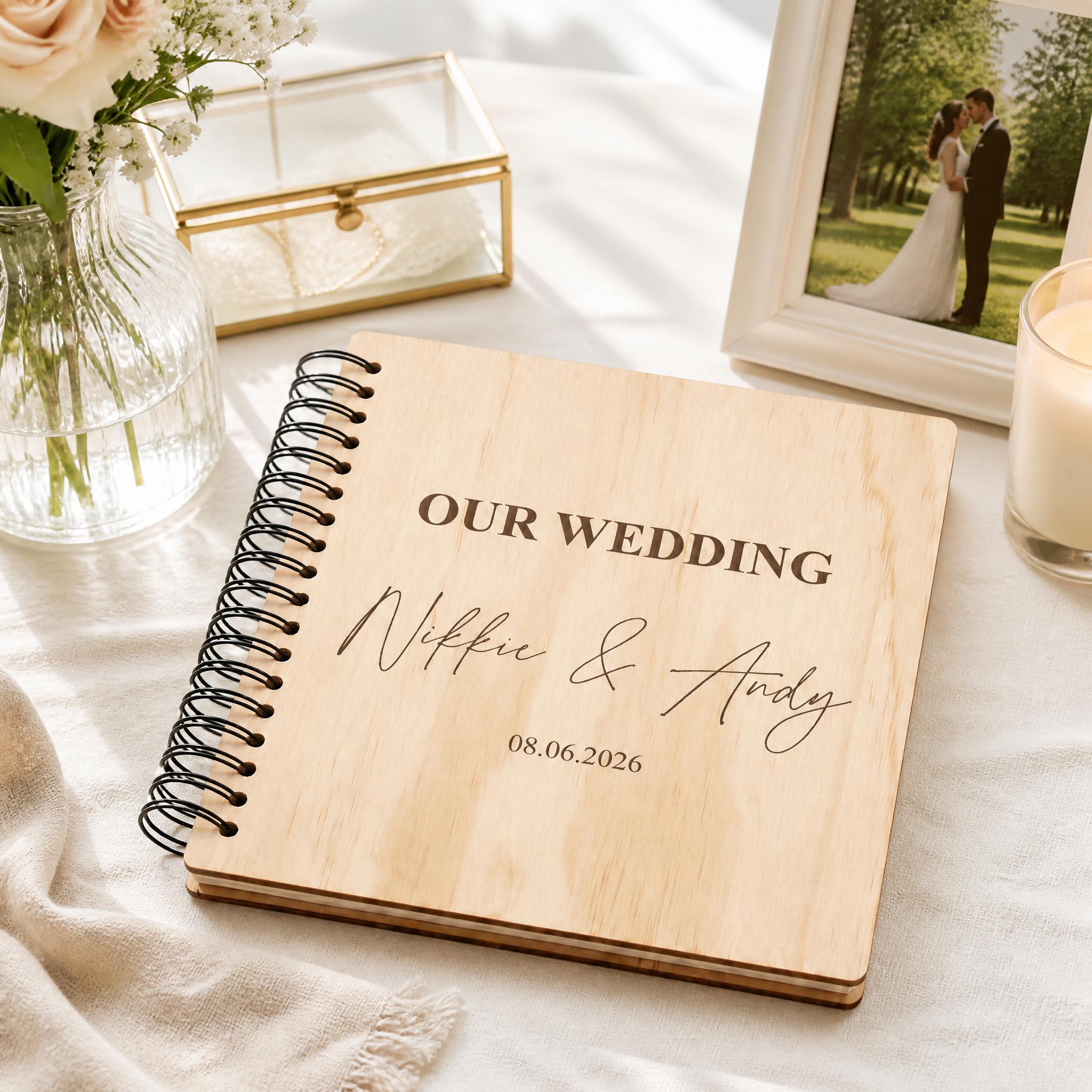 Wedding Photo Album, Engraved Wooden Keepsake, Spiral Bound 6X4 ukgiftstoreonline