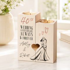 Personalised 40th Anniversary Double Tea Light Candle Holder With Couple Tea Light Holder ukgiftstoreonline