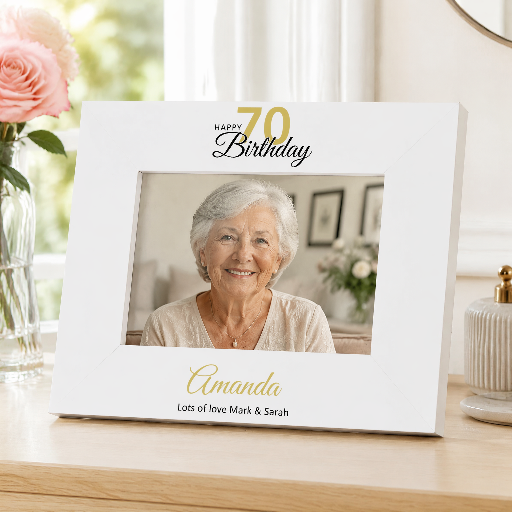 Personalised 70th Birthday Photo Frame Landscape With Name and Sentiment ukgiftstoreonline