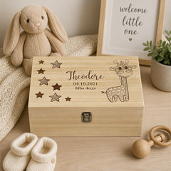 Personalised Baby Gift Wooden Memory Keepsake box Giraffe and Stars Baby Product ukgiftstoreonline
