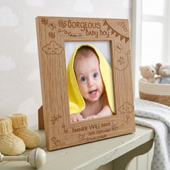 Personalised Baby Boy Frame - Custom Wooden Photo Frame | Engraved Name & Date Gift Baby Boy Photo Frame ukgiftstoreonline