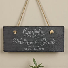Personalised Hanging Slate Sign Gift Wedding Engagement Anniversary or New Home