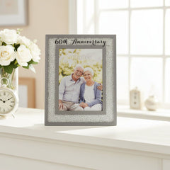 60th Diamond Anniversary Frame – Elegant Crystal Border 5x7 Photo Display Keepsake Anniversary Photo Frame ukgiftstoreonline