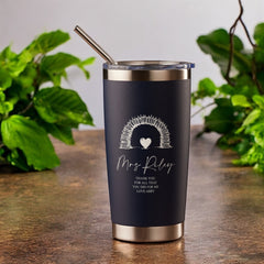 Personalised Teacher Gift Engraved Thermal Travel Mug With Books and Pencil Rainbow