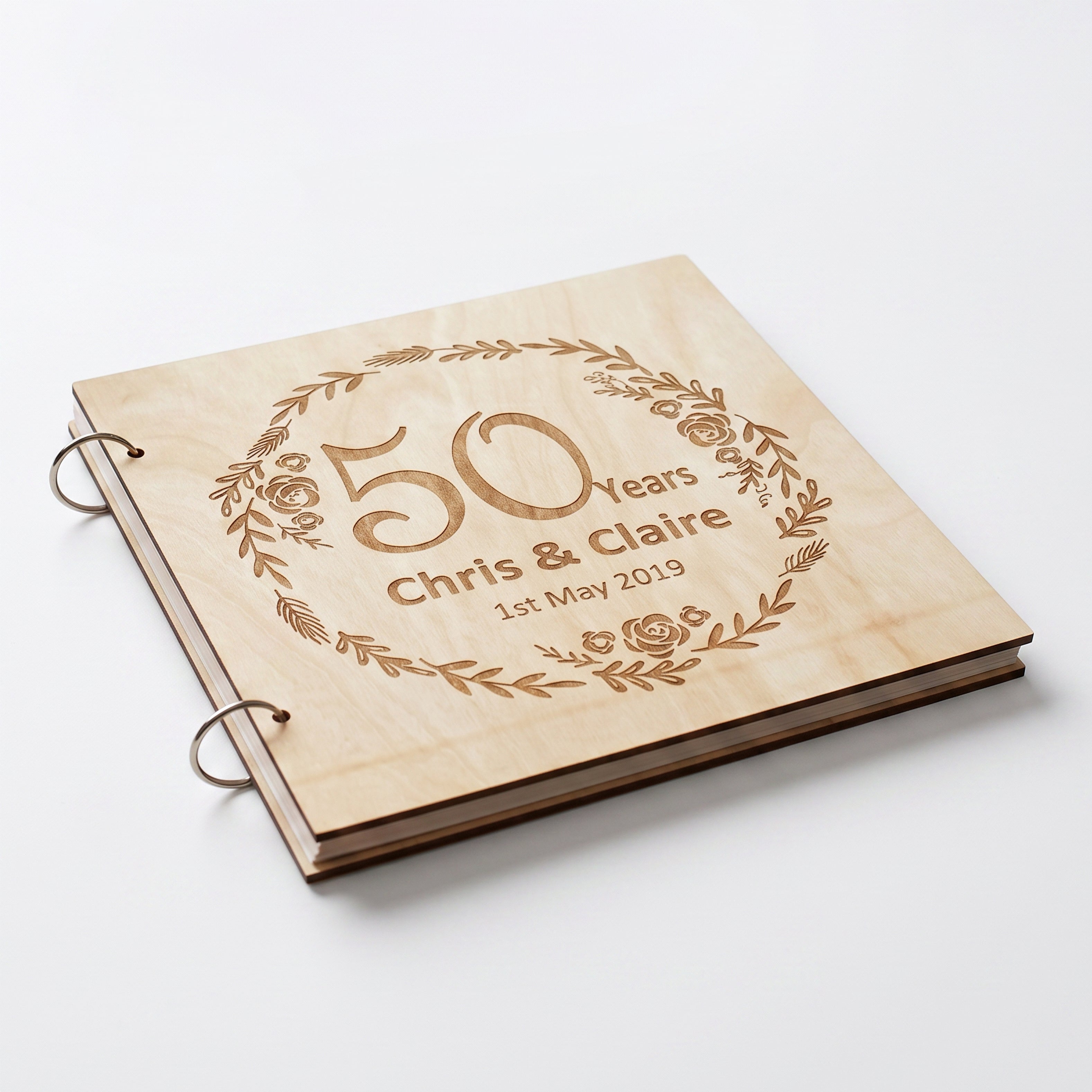 ukgiftstoreonline Personalised Large Wooden 50th Anniversary Scrapbook Photo Album Keepsake Scrapbook Guest Book ukgiftstoreonline
