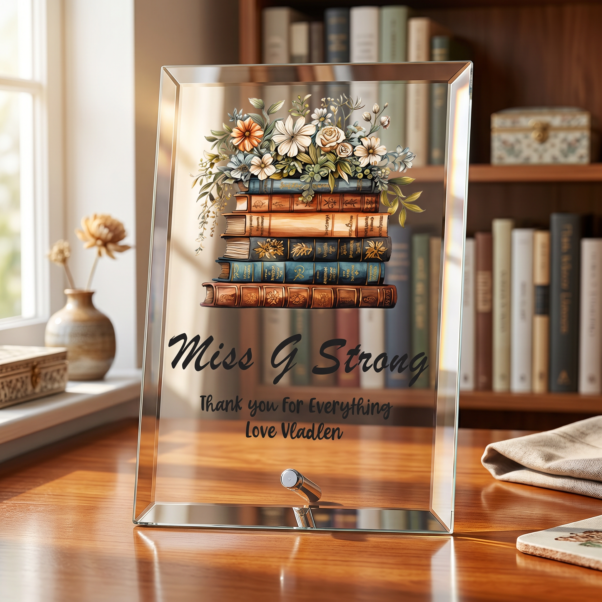 Personalised Teacher Plaque Gift With Floral Books Personalised Plaque Sign ukgiftstoreonline