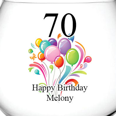 Personalised Any Age Birthday Cocktail Gin Glass Gift With Balloons 18th 21st 30th 40th 50th 60th 70th 80th