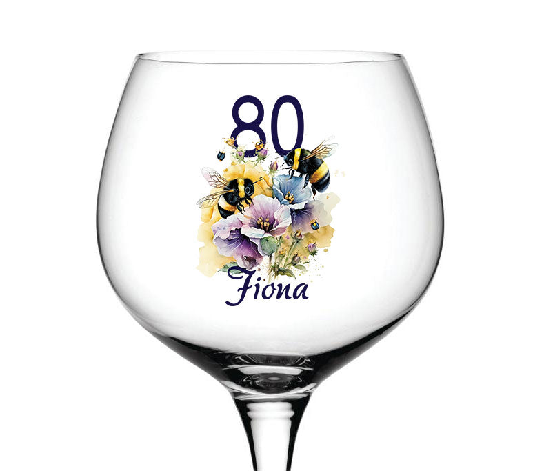 Personalised Any Age Birthday Cocktail Gin Glass Gift With Bees 18th 21st 30th 40th 50th 60th 70th 80th