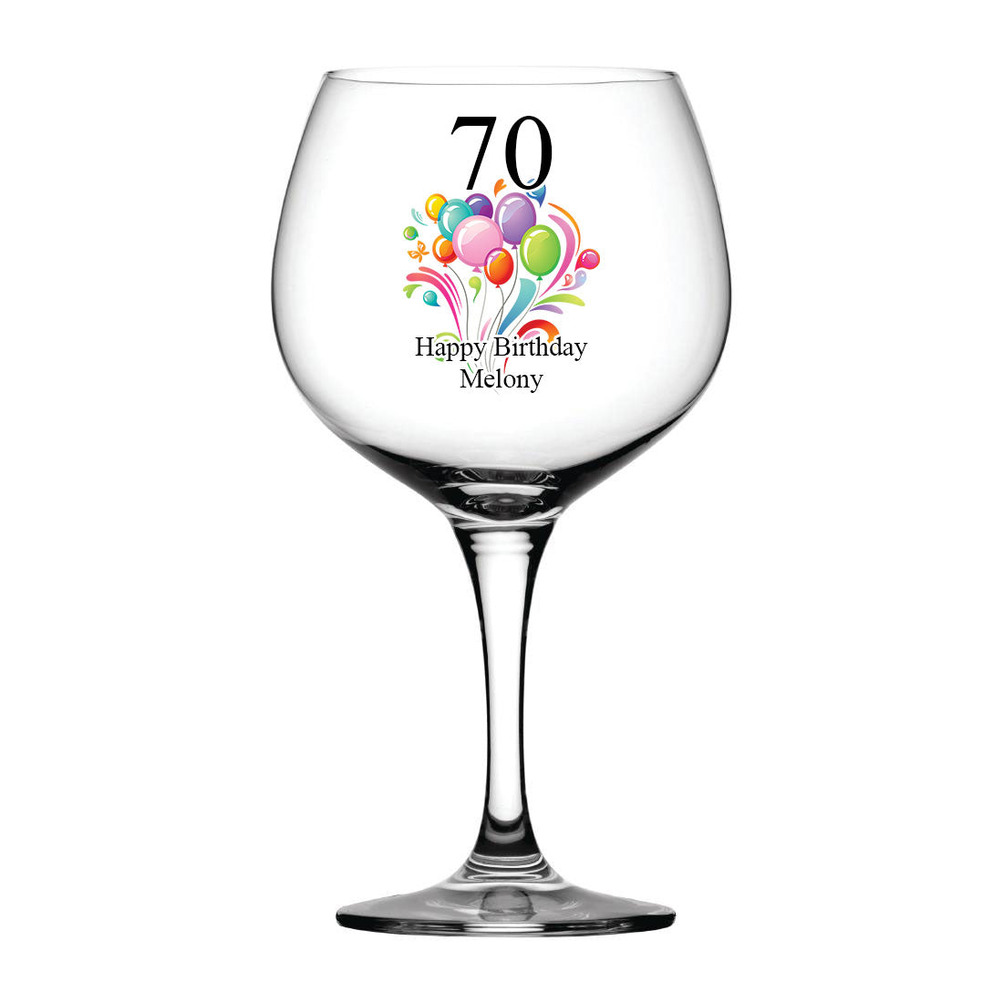 Personalised Any Age Birthday Cocktail Gin Glass Gift With Balloons 18th 21st 30th 40th 50th 60th 70th 80th