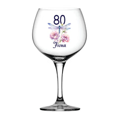 Personalised Any Age Birthday Cocktail Gin Glass Gift With Dragonfly 18th 21st 30th 40th 50th 60th 70th 80th