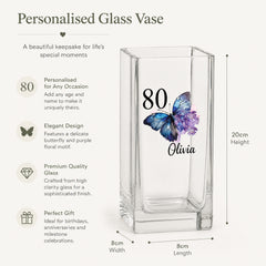 Personalised 80th Birthday Flower Vase Gift Present With Butterfly Personalised Flower Vase ukgiftstoreonline