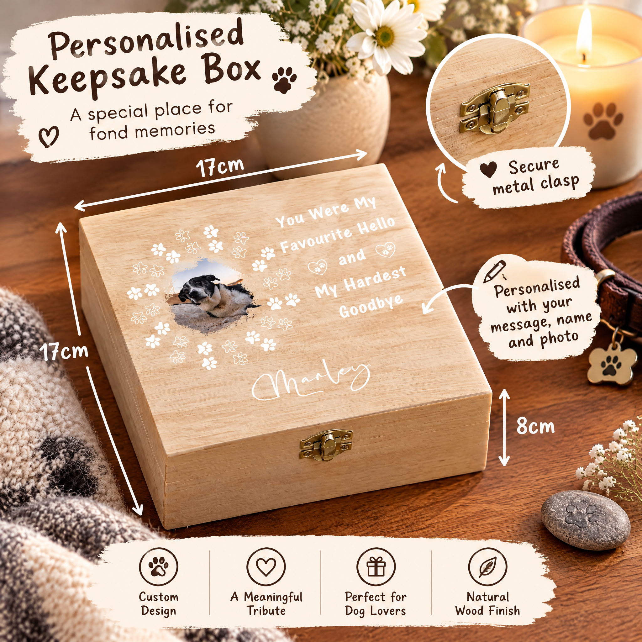 Pet Memorial Keepsake Box, Wooden Photo Memory Gift For Pet Lovers Keepsake Memory Box ukgiftstoreonline