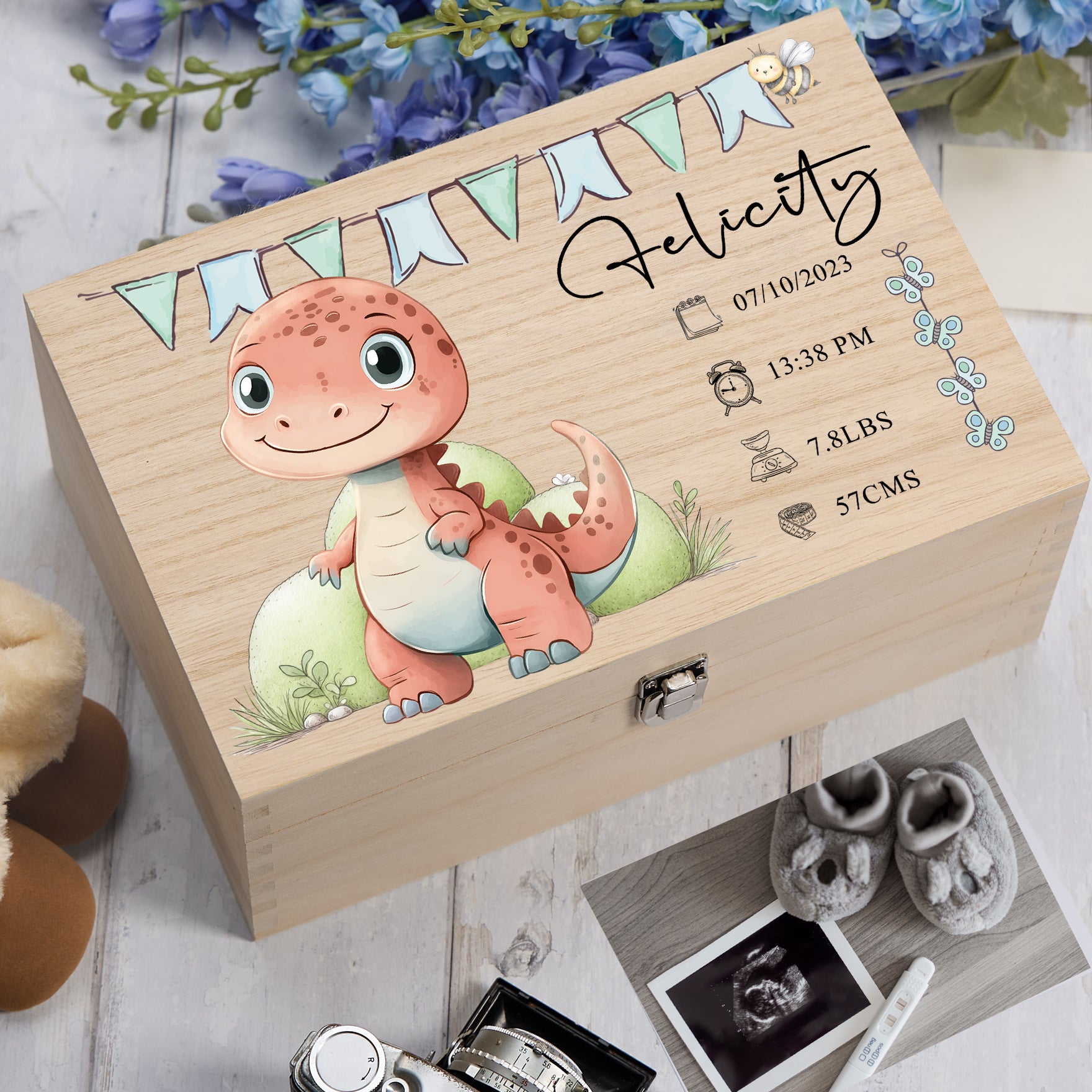 Personalised Wooden Baby Memory Keepsake Box With Cute Animals