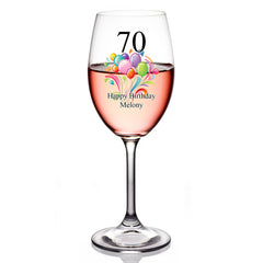 Personalised Any Age Birthday Wine Glass Gift For Her With Balloons 18th 21st 30th 40th 50th 60th 70th 80th