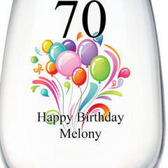 Personalised Any Age Birthday Wine Glass Gift For Her With Balloons 18th 21st 30th 40th 50th 60th 70th 80th