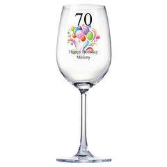 Personalised Any Age Birthday Wine Glass Gift For Her With Balloons 18th 21st 30th 40th 50th 60th 70th 80th