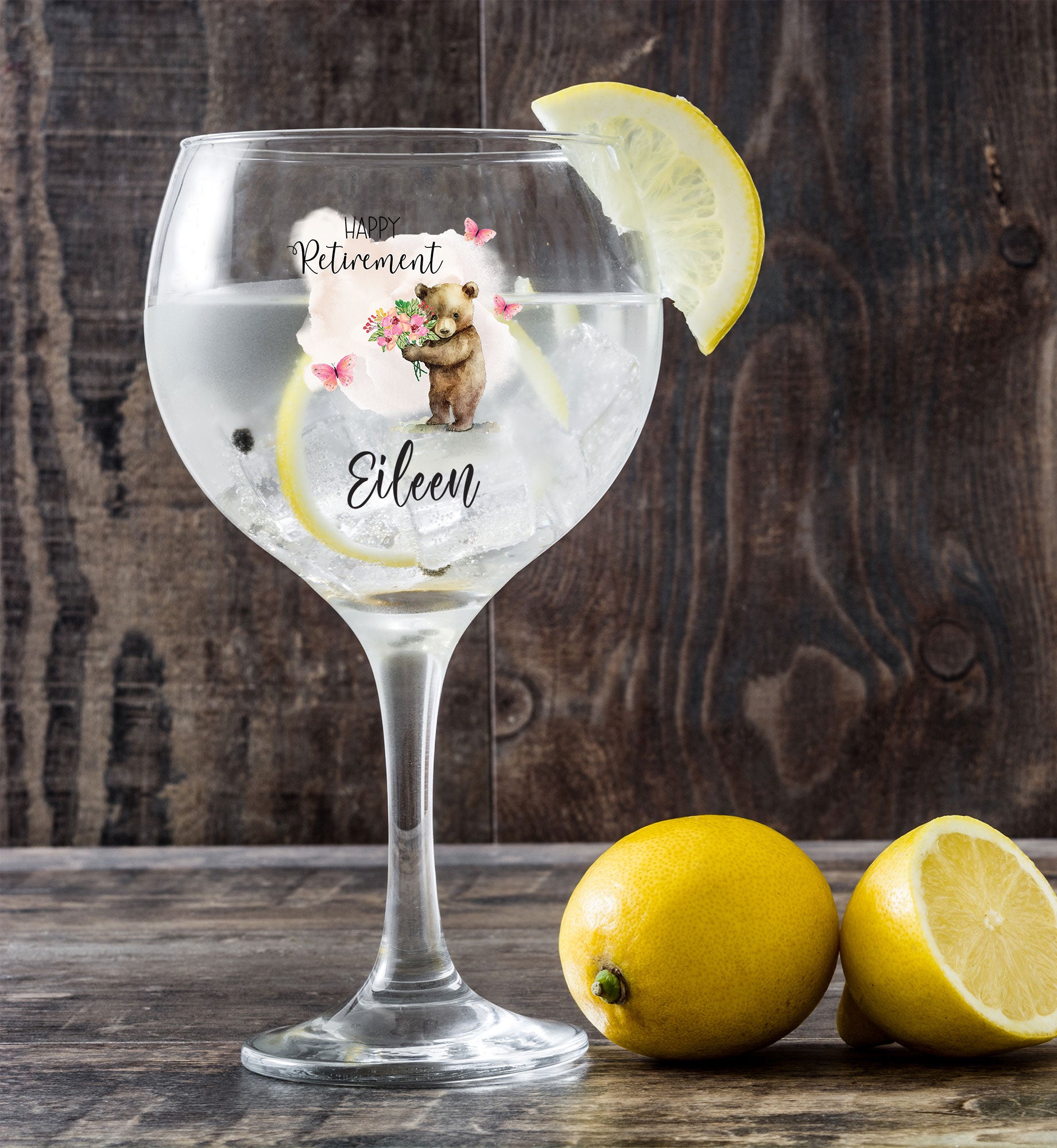 Personalised Retirement Cocktail Gin Glass Gift For Her With Bear Personalised Gin Glasses ukgiftstoreonline