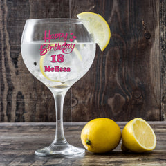 Personalised 18th Birthday Gin Glass Gifts for Her In Pink