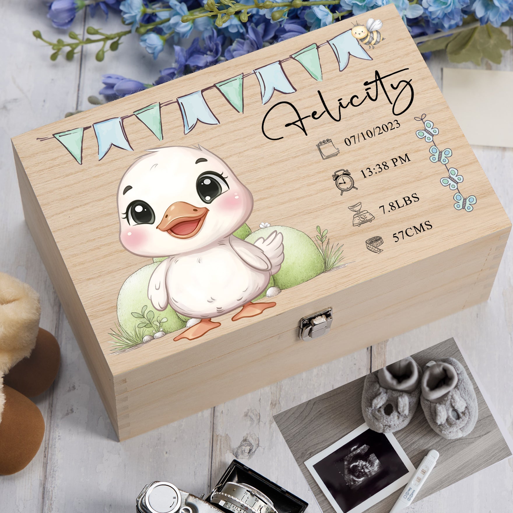 Personalised Wooden Baby Memory Keepsake Box With Cute Animals