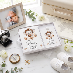 Personalised Animal Themed Baby Passport Cover and Luggage Tag Holder Gift Set Baby Product ukgiftstoreonline