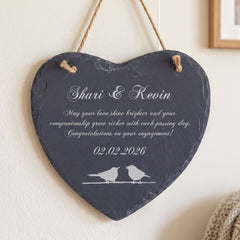 Personalised Engagement Gift - Custom Engraved Slate Plaque With Bird Symbol Personalised Heart Gifts ukgiftstoreonline