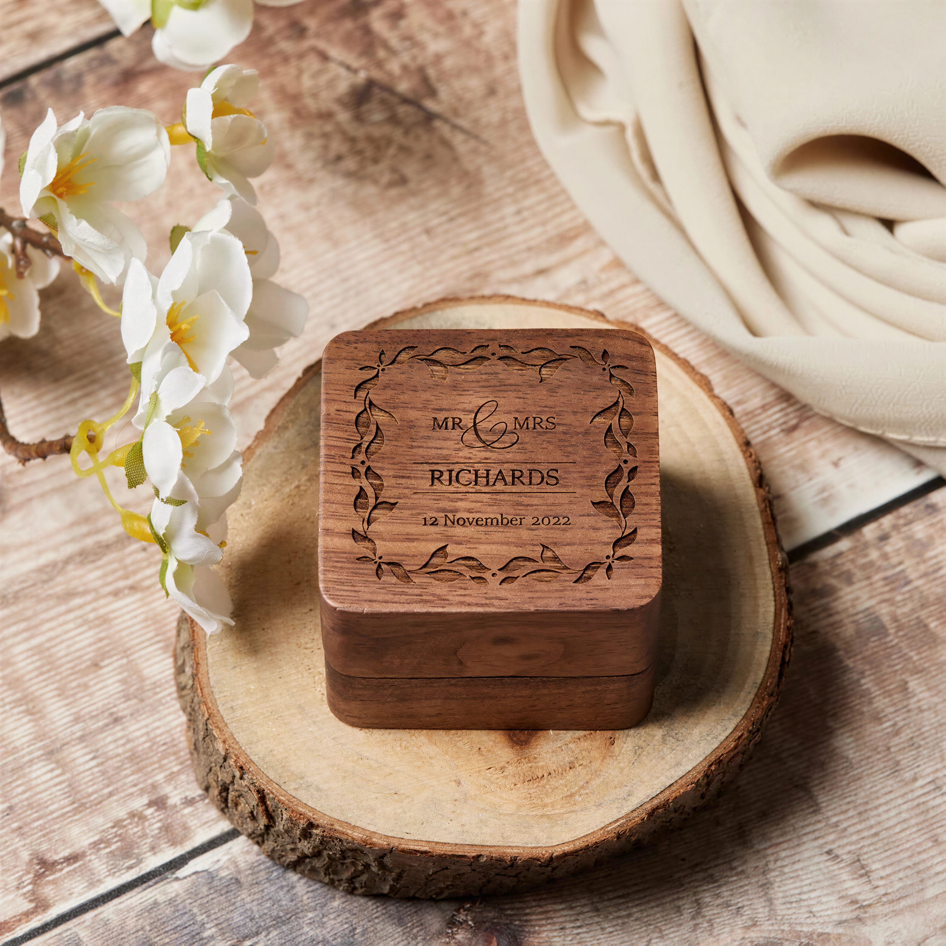 Personalised Wedding Ring Box Holder for 2 Rings With Border Ring Box Holder ukgiftstoreonline