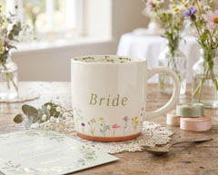 Bride Gift Mug - Rustic Terracotta Ceramic Bridal Cup With Wildflower Design ukgiftstoreonline