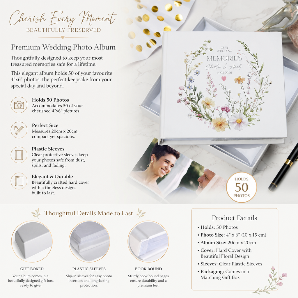 Personalised Wedding Photo Album, Floral Gift Boxed Keepsake Gift wedding photo album ukgiftstoreonline