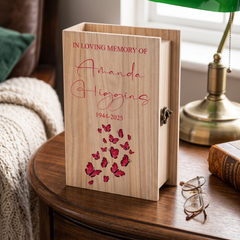 Personalised Memorial Sympathy Wooden Keepsake Memory Book Shape Box With Butterflies Keepsake Memory Box ukgiftstoreonline