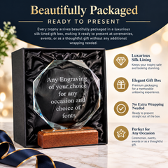 Personalised Engraved Trophy, Octagon Glass Wood Base Award Plaque Jade Glass ukgiftstoreonline