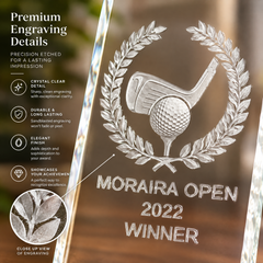 Personalised Engraved Golf Award Trophy Glass Plaque Gift Personalised Crystal Glass ukgiftstoreonline
