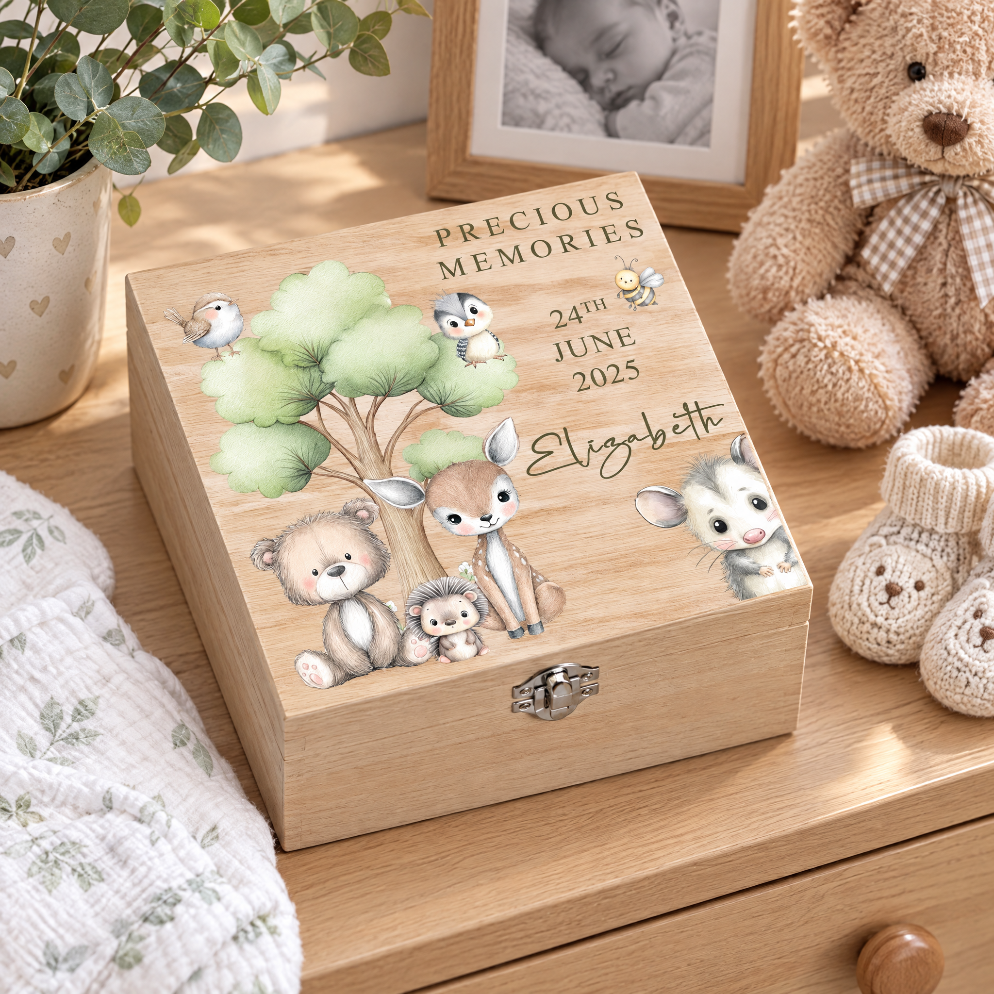 Personalised Wooden Baby Memory Keepsake Box With Woodland Animals Keepsake Memory Box ukgiftstoreonline