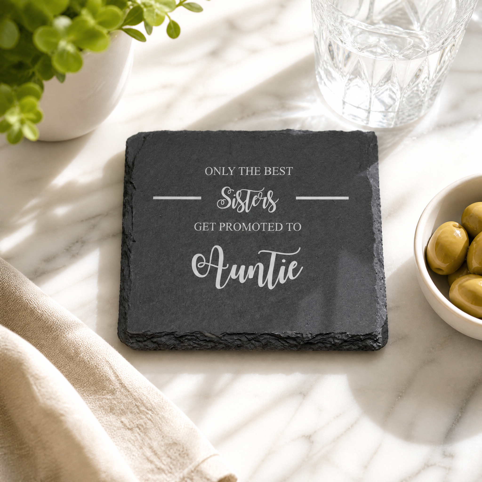 Auntie Slate Coaster, Best Sisters Promoted To Auntie Gift For Her Personalised Slate Marker ukgiftstoreonline
