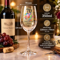 Personalised Birthday Wine Glass, Any Age Milestone Gift With Balloons Personalised Gin Glass ukgiftstoreonline
