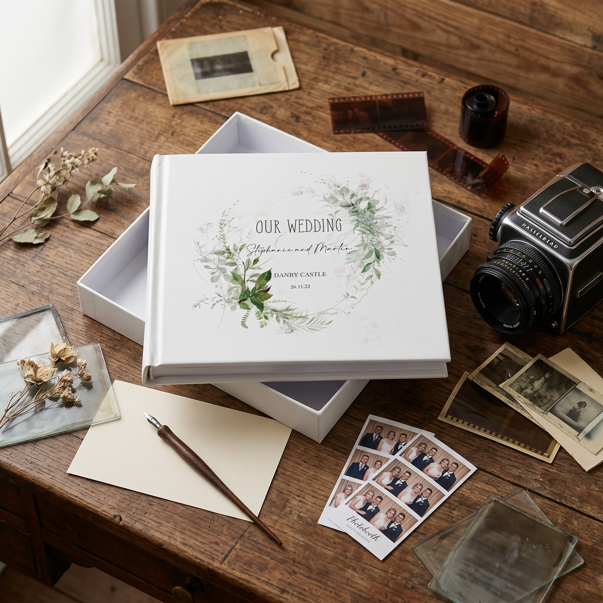 Personalised Wedding Photo album Gift With Botanical Design personalised photo album ukgiftstoreonline