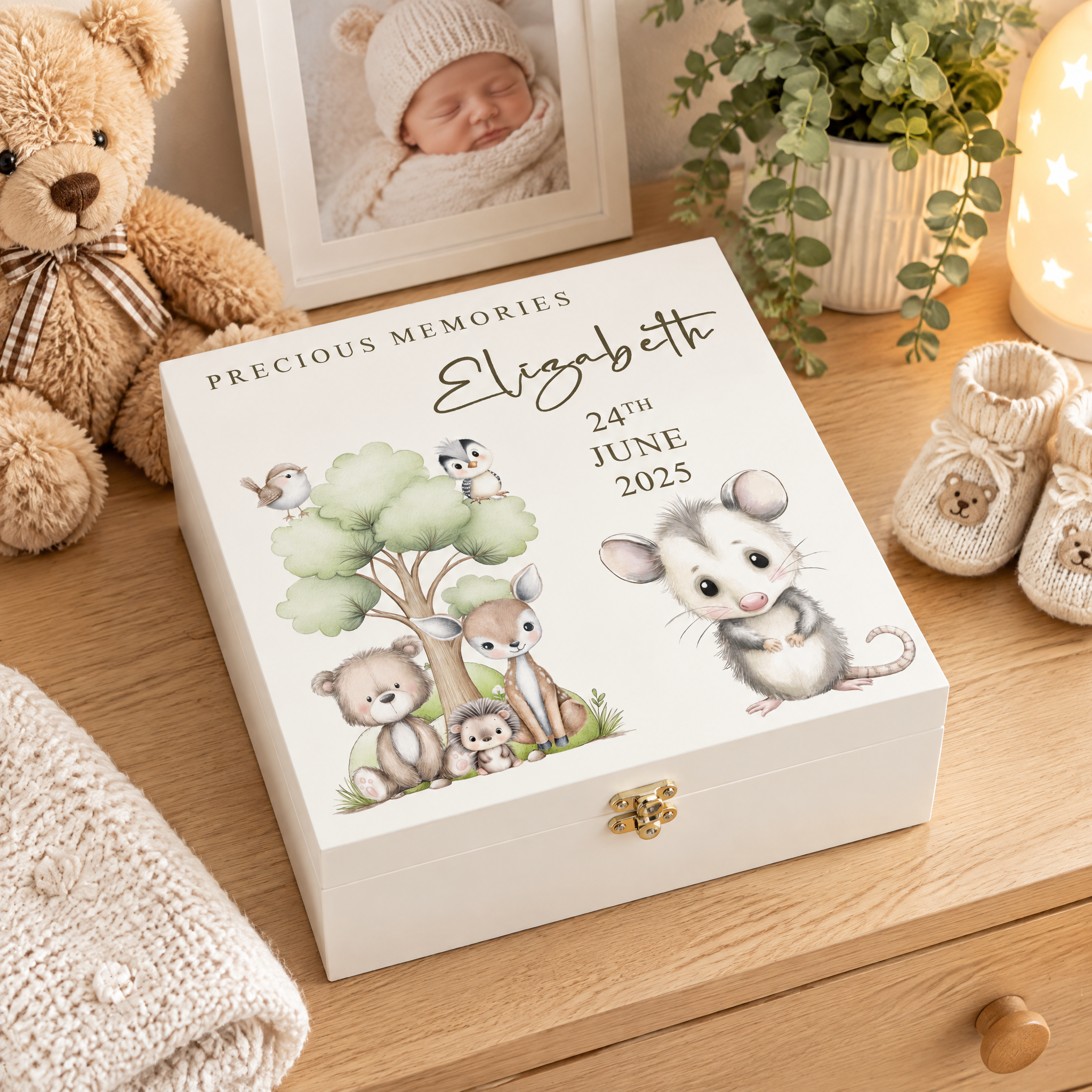 Personalised Baby Memory Box, Woodland Animals Keepsake Box Set UK ukgiftstoreonline