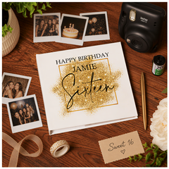 Personalised 16th Birthday Photo Album Gift With Gold Sparkles Design Photo Album ukgiftstoreonline