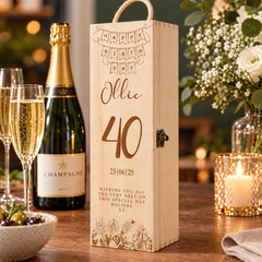 Personalised Engraved Birthday Wooden Wine or Champagne Box Gift 18th, 21st, 30th, 40th, 50th 60th, 70th Champagne Bottle Holder ukgiftstoreonline