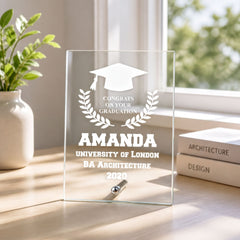 Personalised Graduation congratulations Laurel Design Glass Plaque Personalised Gifts ukgiftstoreonline