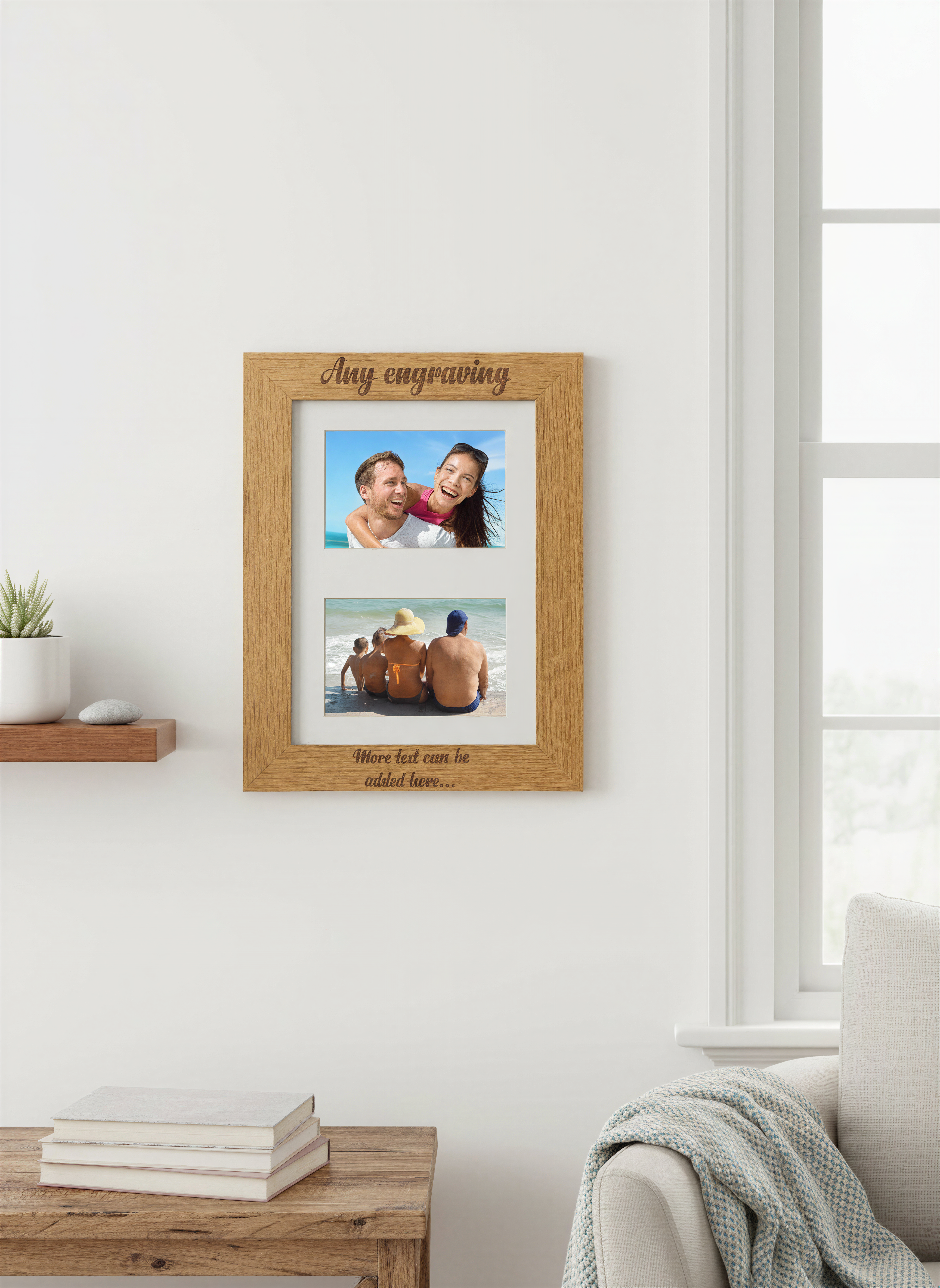 Personalised Engraved Double Wooden Photo Frame Gift Cursive Text personalised photo frames ukgiftstoreonline