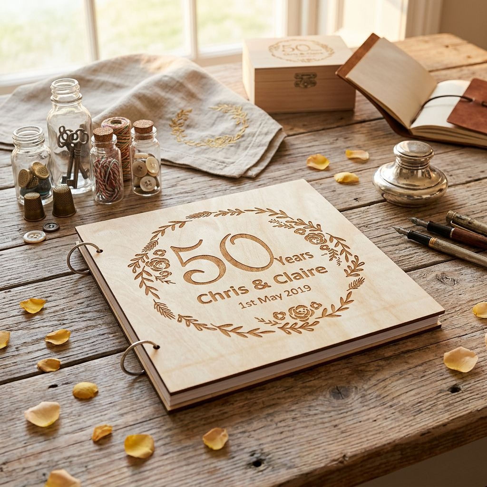 ukgiftstoreonline Personalised Large Wooden 50th Anniversary Scrapbook Photo Album Keepsake Scrapbook Guest Book ukgiftstoreonline