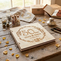 ukgiftstoreonline Personalised Large Wooden 50th Anniversary Scrapbook Photo Album Keepsake Scrapbook Guest Book ukgiftstoreonline