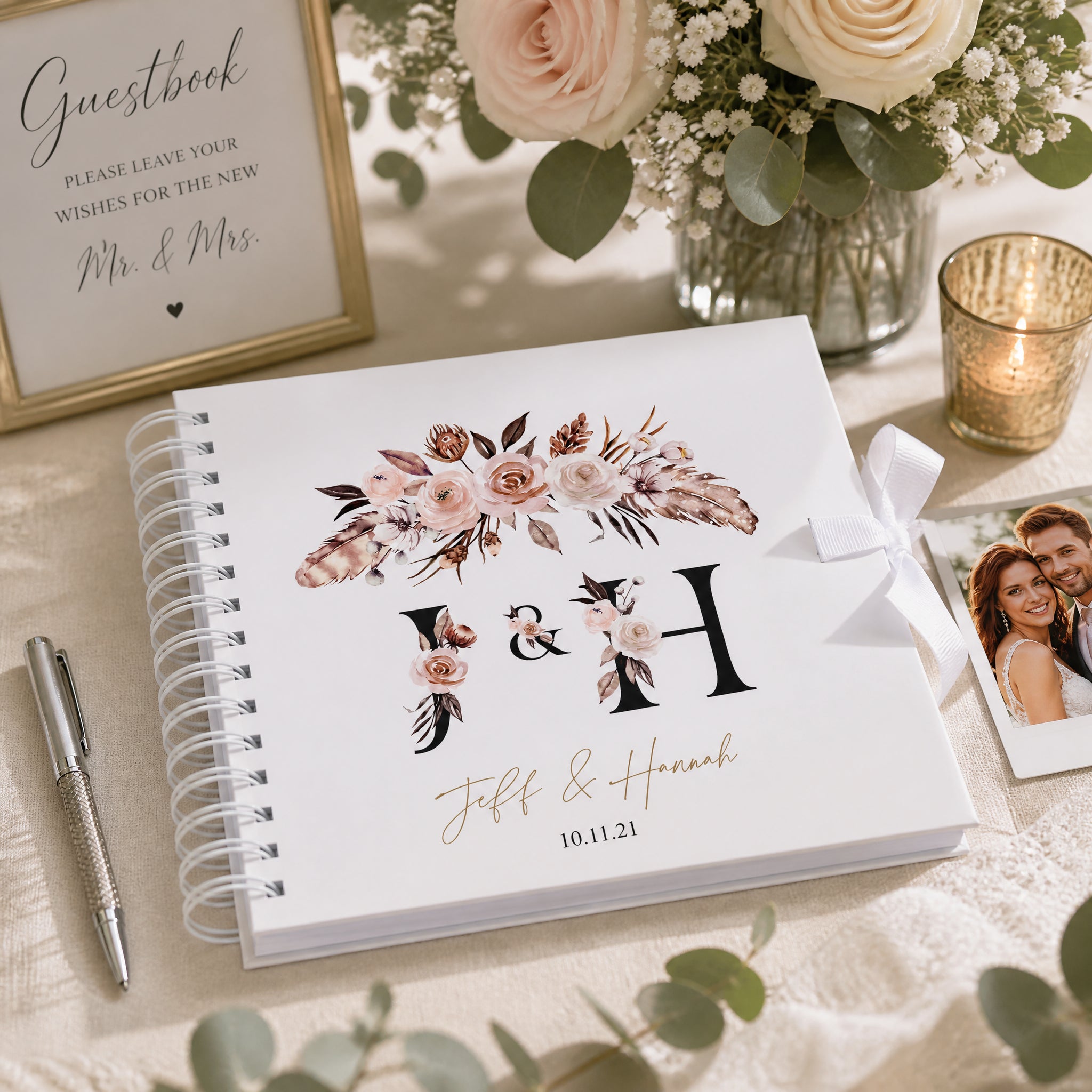 Personalised Boho Style Black Text Wedding Scrapbook Photo Album Scrapbook ukgiftstoreonline