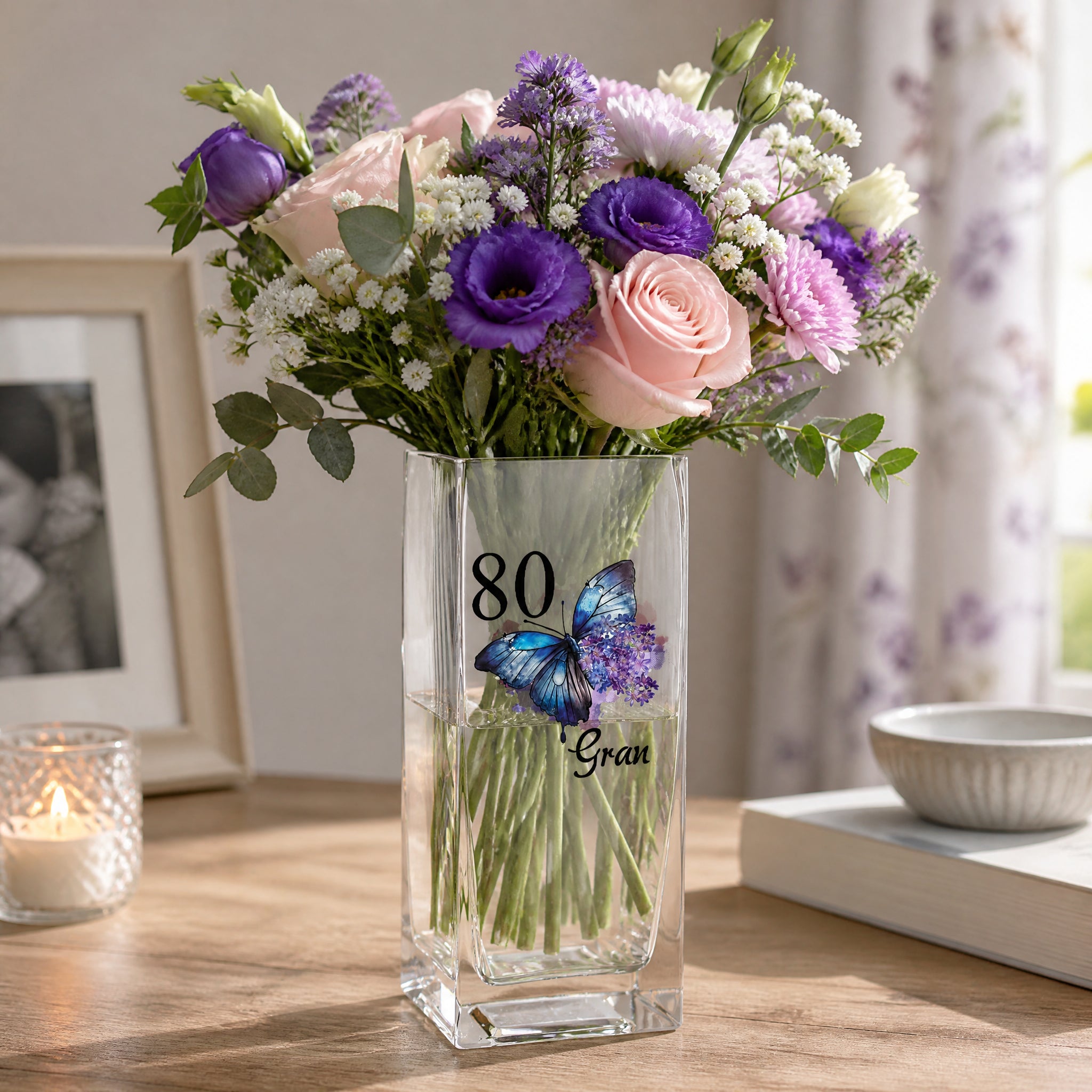 Personalised 80th Birthday Flower Vase Gift Present With Butterfly Personalised Flower Vase ukgiftstoreonline