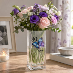 Personalised 80th Birthday Flower Vase Gift Present With Butterfly Personalised Flower Vase ukgiftstoreonline