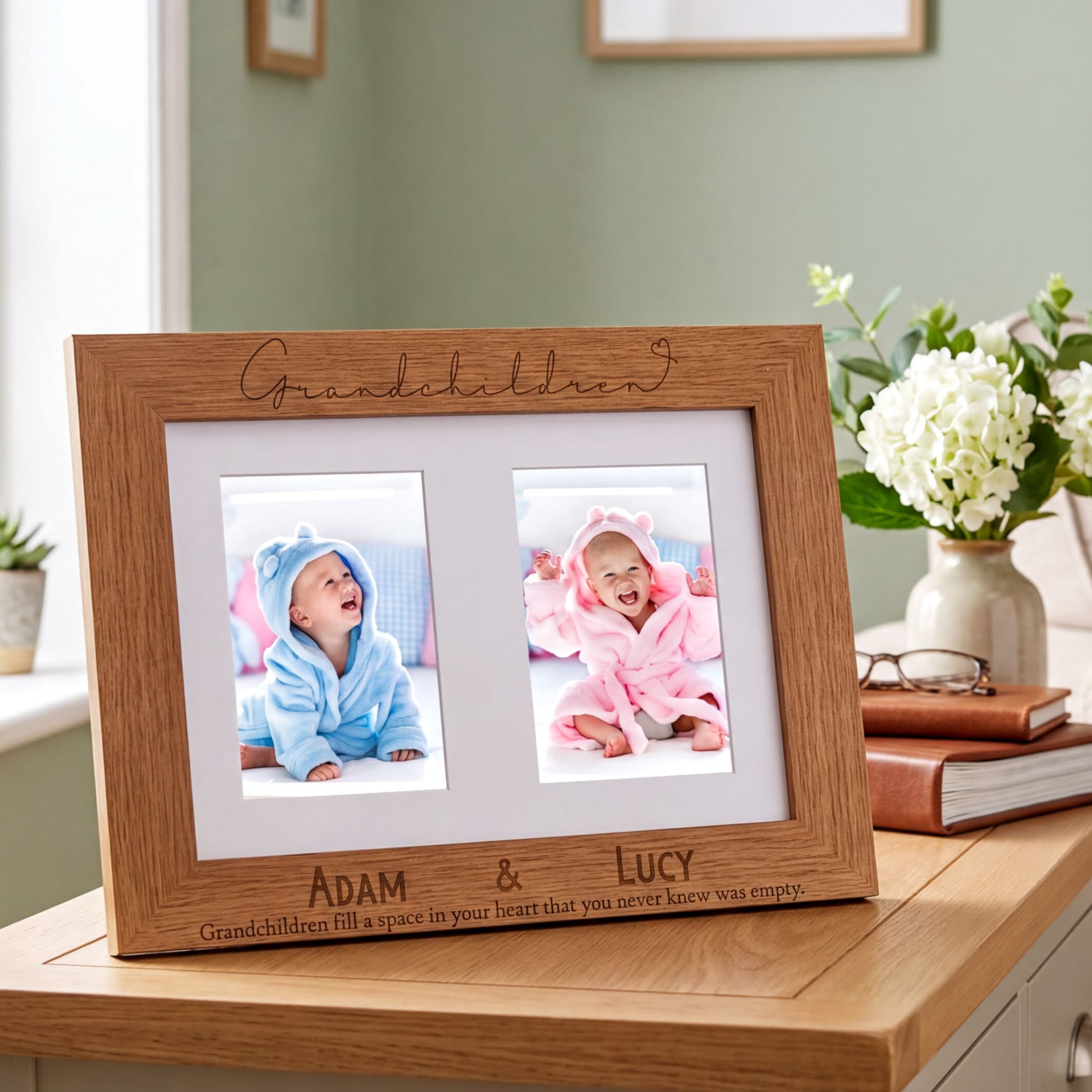 Personalised Grandchildren Double Wooden Photo Frame Gift Photo Frame ukgiftstoreonline