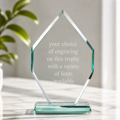 Jade Glass Personalised 15cm Award Trophy Any Engraving or Occasion Diamond Shape Jade Glass ukgiftstoreonline